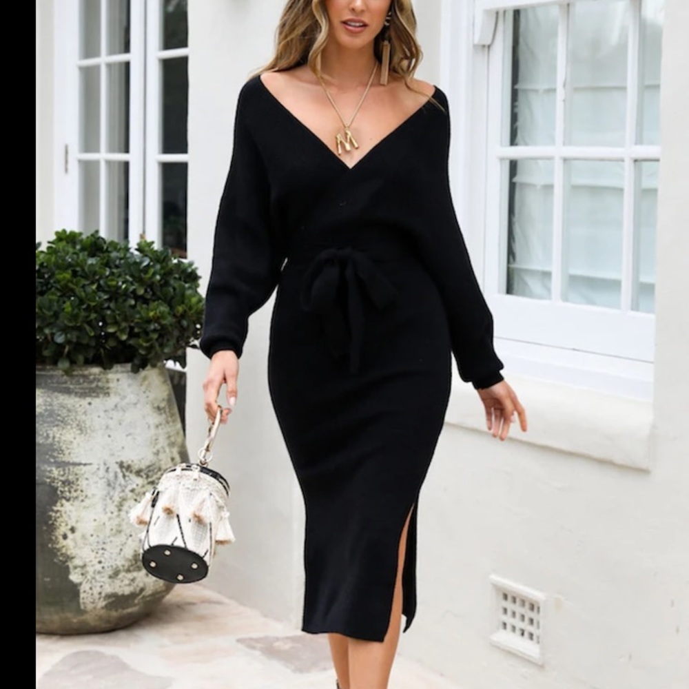 V-neck Sweater Midi Dress